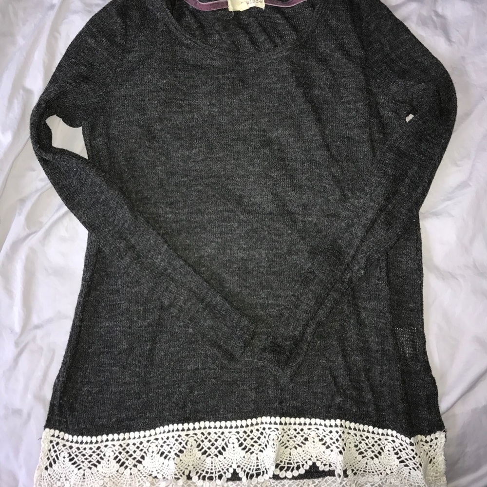 Hooded Sweater with Lace Edge